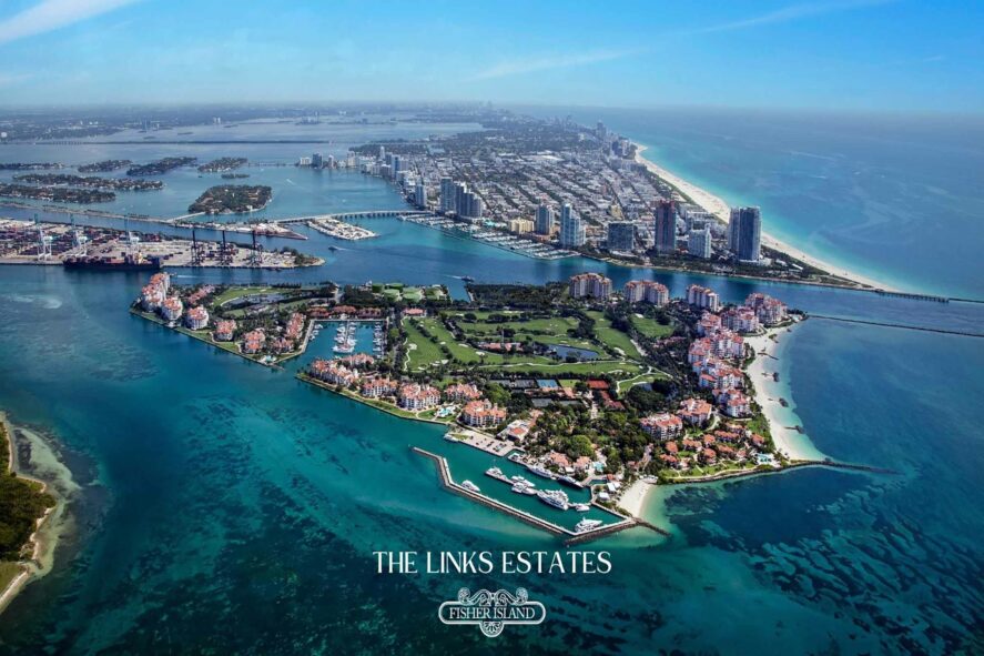 Fisher Island Aerial from South Miami Beach