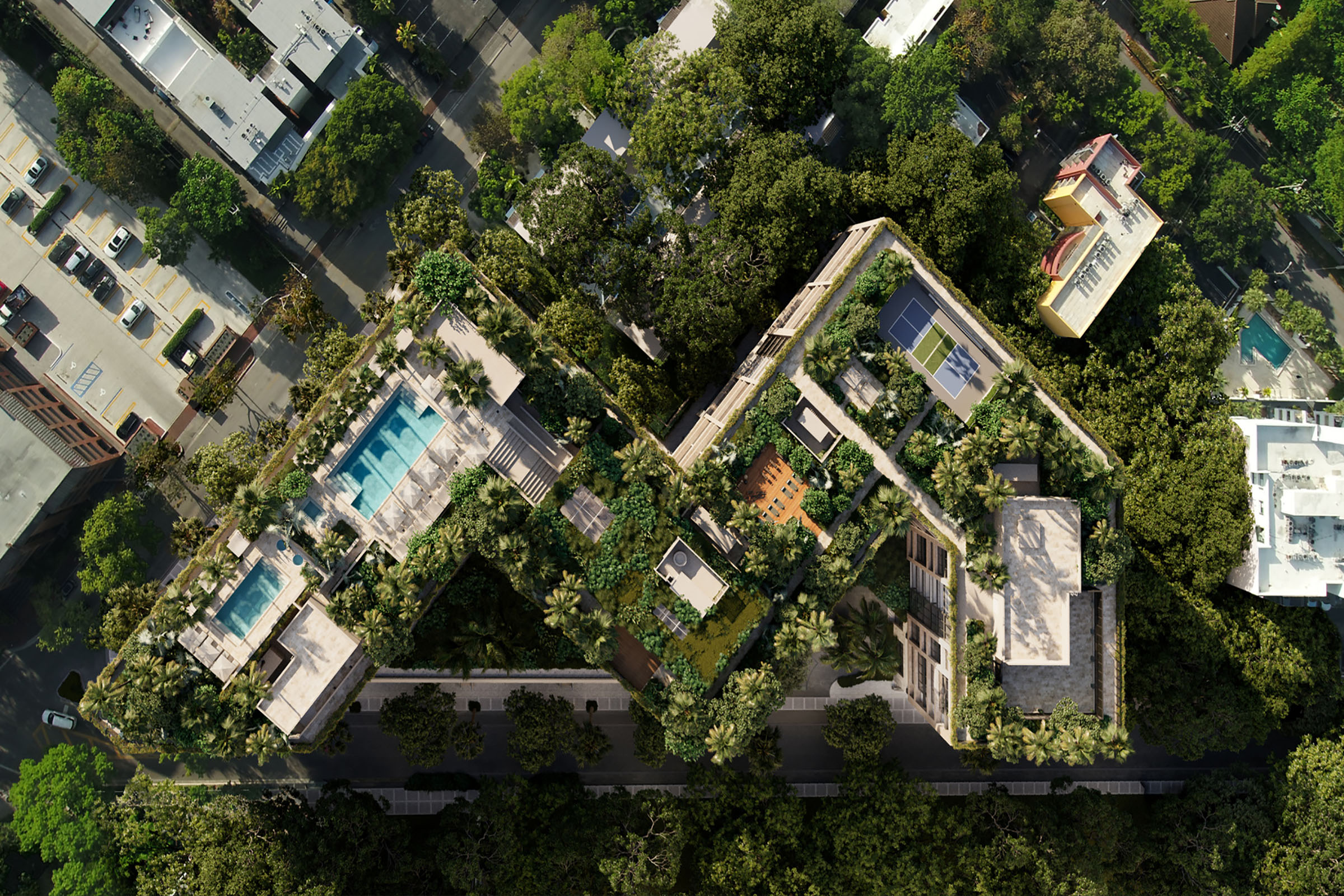 Rendering of THE WELL Coconut Grove Aerial View of Rooftop