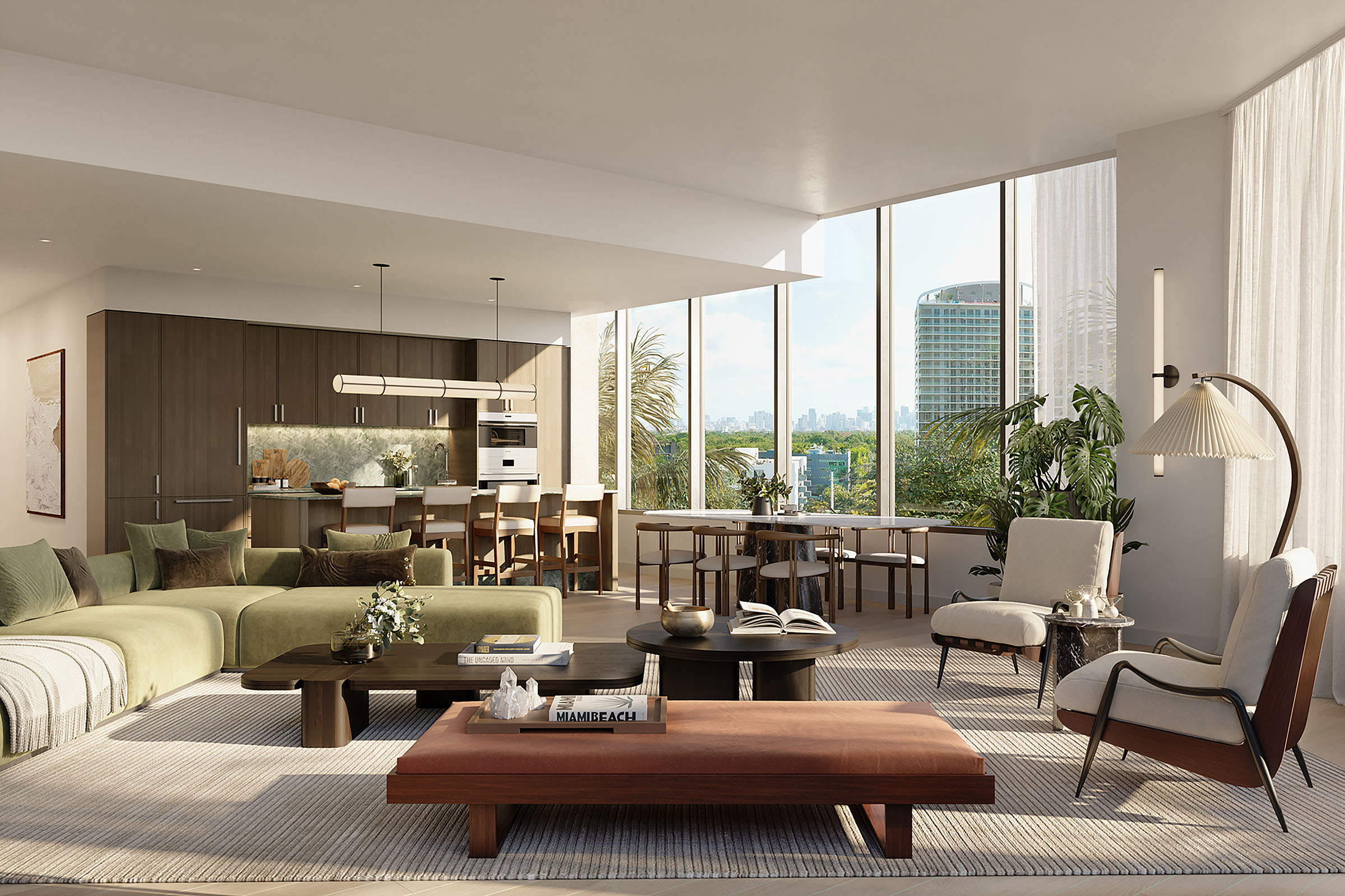 Rendering of THE WELL Coconut Grove Residence 401 Living Room Fl