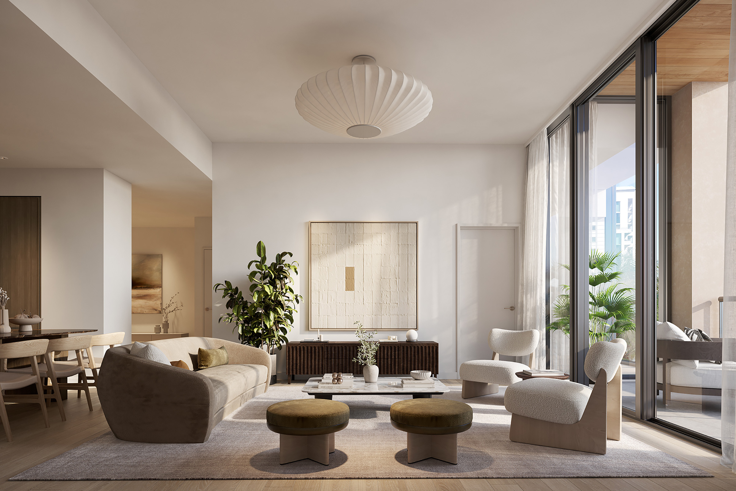 Rendering of THE WELL Coconut Grove Residence 414 Living Room Fl